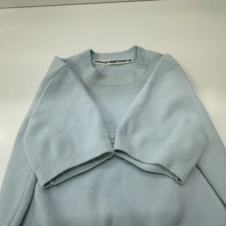 Alexander Wang Alexander Wang Blue Embossed Logo Knit T-Shirt - Size XS / US 0-2 / IT 36-38 - 7 Thumbnail