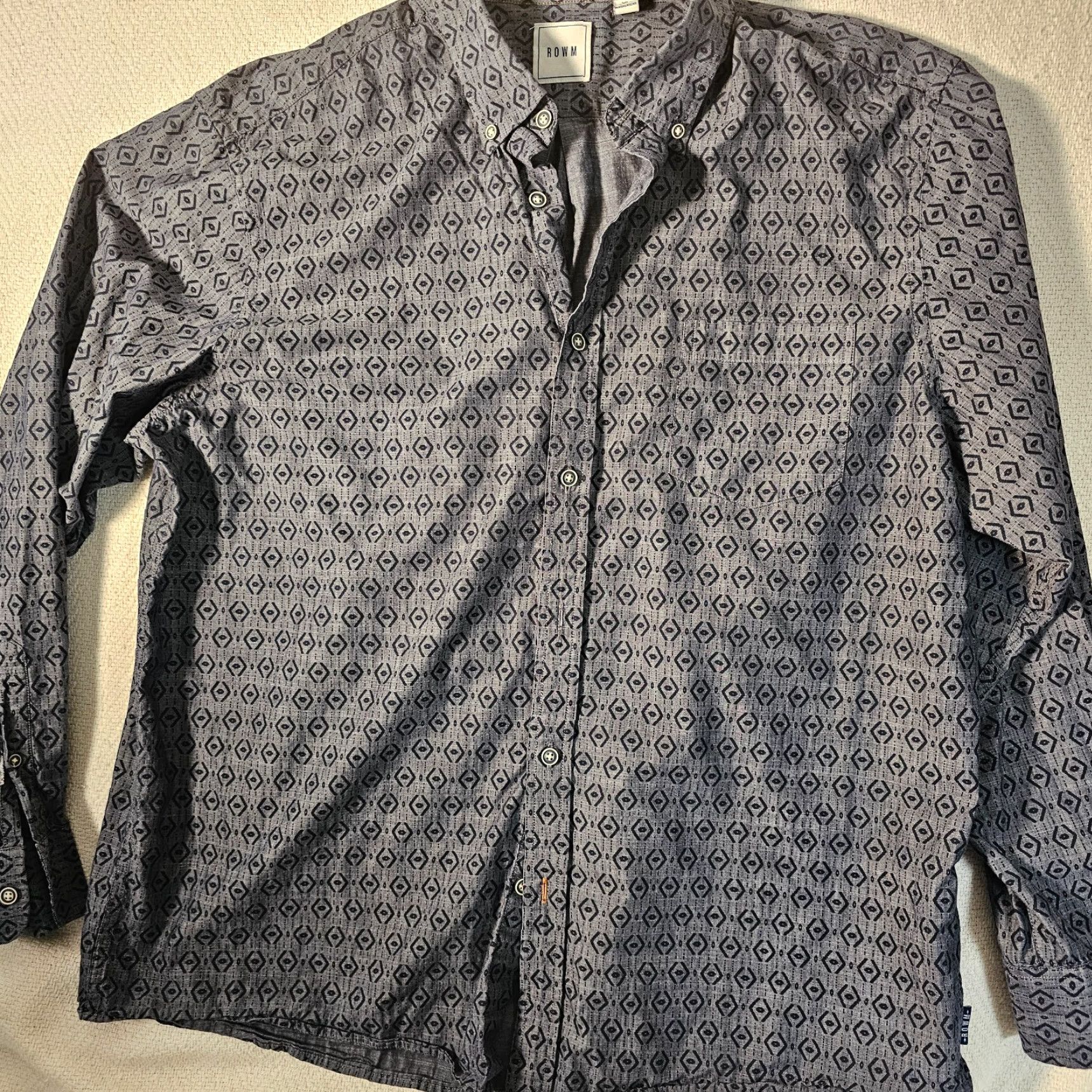 Vintage ROWM Shirt Mens XL Blue Geometric Long Sleeve Button Up Cotton Business Casual Size US XL / EU 56 / 4 - 2 Thumbnail