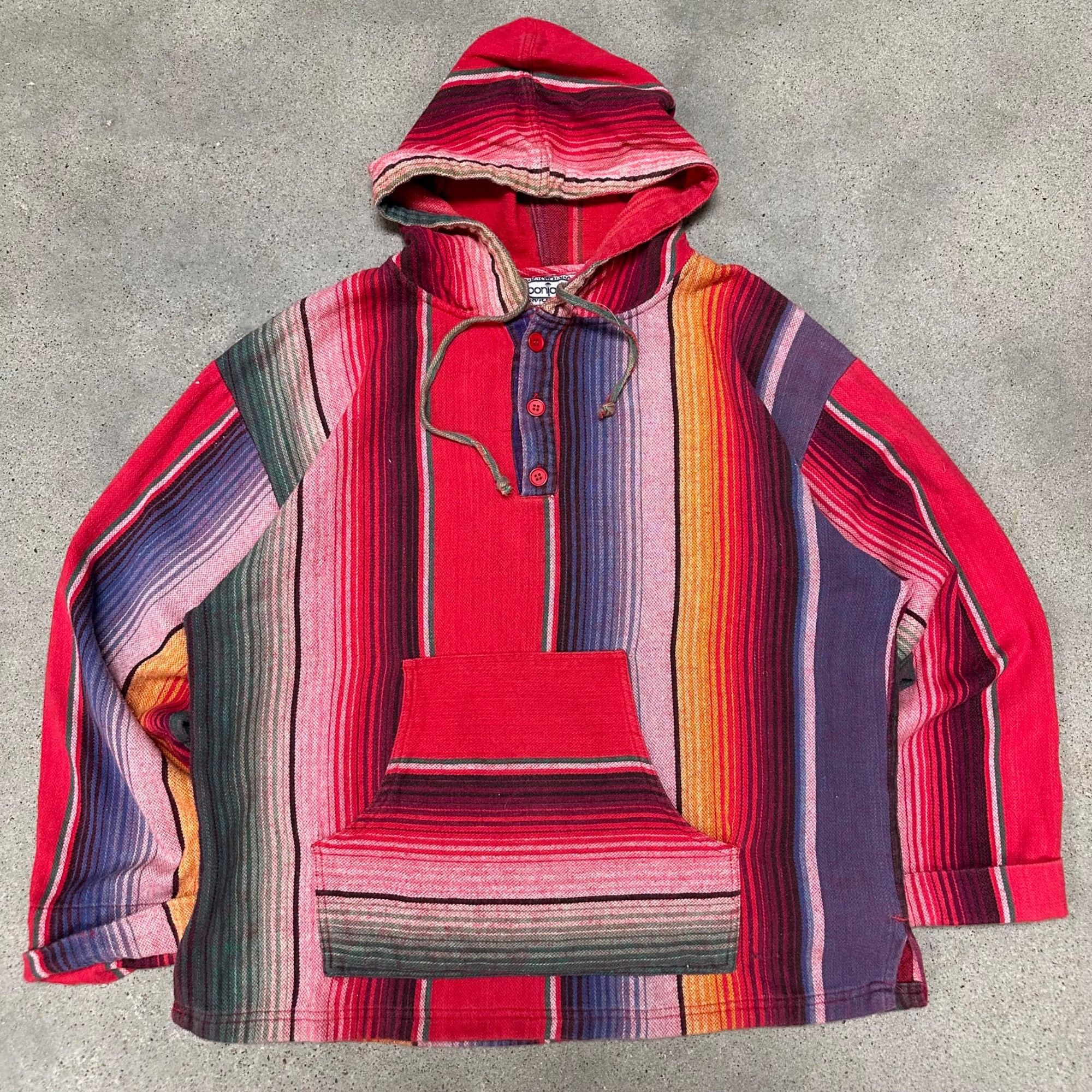 Vintage Vintage Bonjour Unique Patterned Striped Hoodie Sweatshirt Size US M / EU 48-50 / 2 - 1 Thumbnail