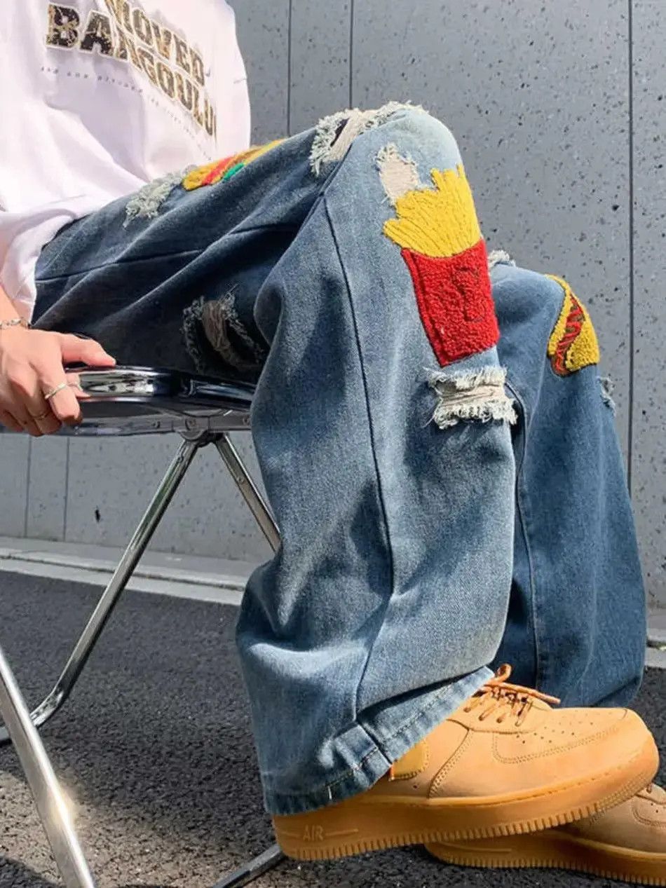 Japanese Brand Loose straight leg wide leg ripped jeans Size US 32 / EU 48 - 3 Thumbnail