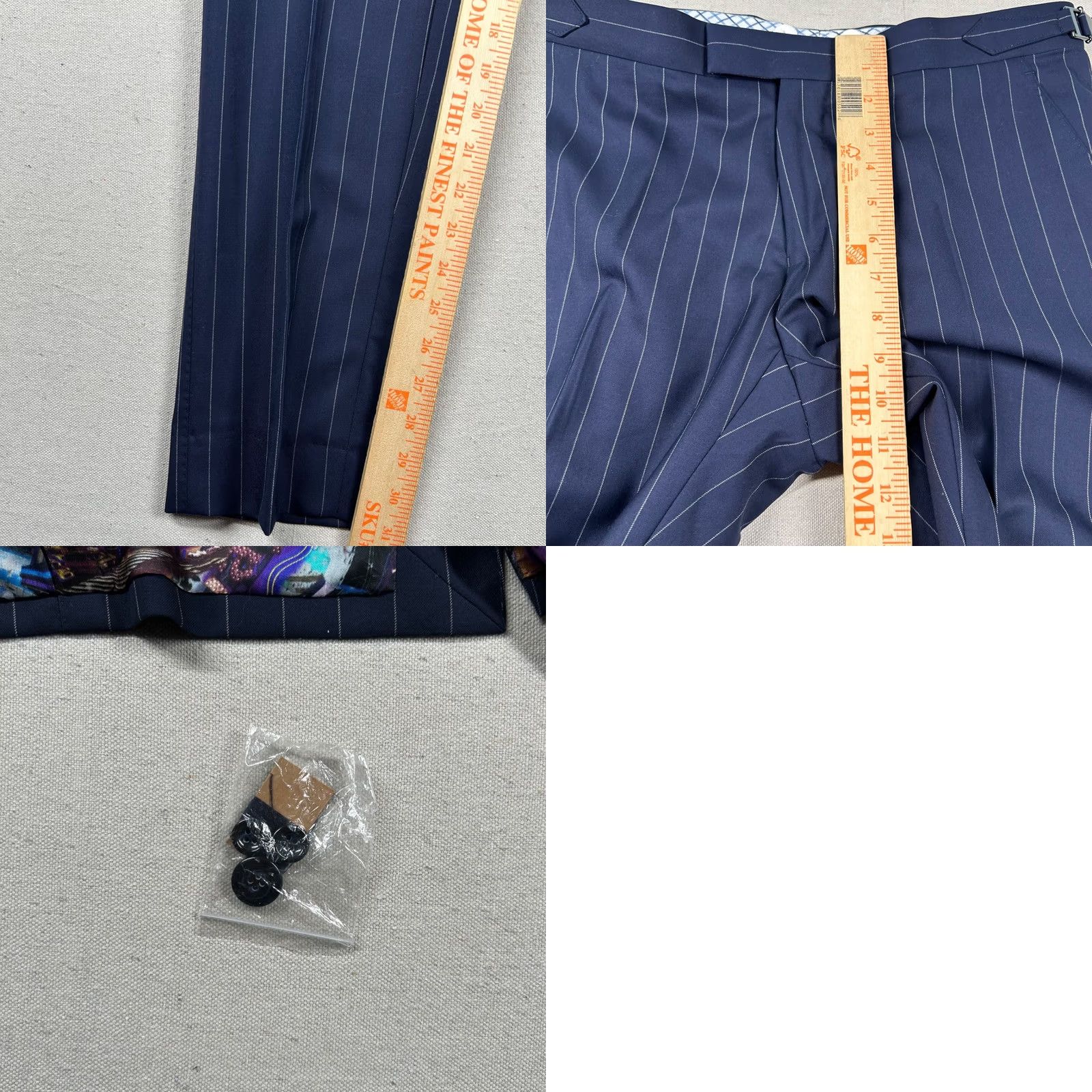 Vintage Hideoki Bespoke Suit Mens 39 Navy Wool Pin Stripe Peak Custom Tailored 32x31 Size 40R - 10 Thumbnail