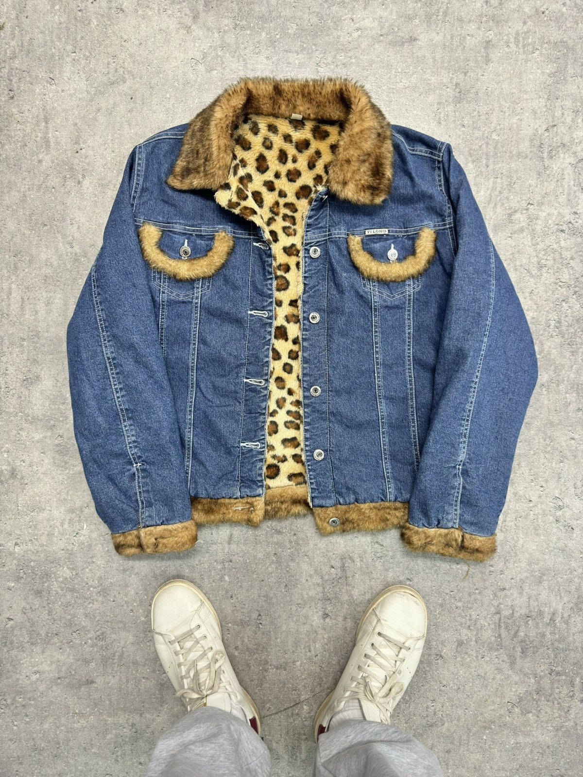 If Six Was Nine ᶠᵃⁿᶜʸᵍᵘʸ Faux Fur Collar Denim Jacket Boxy Vintage Y2K Size US M / EU 48-50 / 2 - 1 Thumbnail