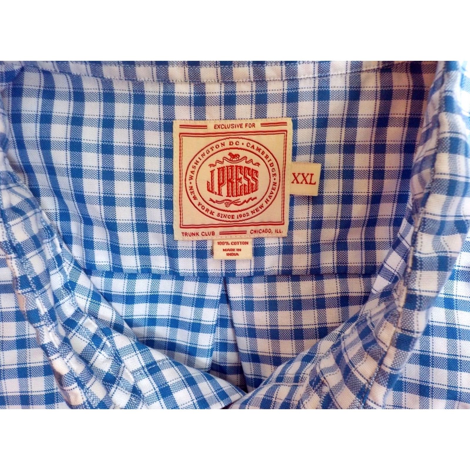 Vintage J. Press Gingham Check Button Collar Shirt Mens 2XL Slim Blue Casual Dress Size US XXL / EU 58 / 5 - 3 Thumbnail