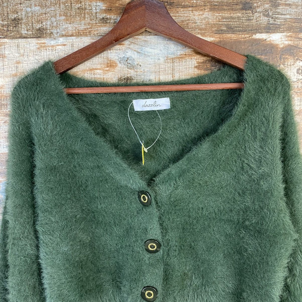 Homespun Knitwear × Japanese Brand DL Dazzlin Cardigan fur shaggy crop top Knitwear #C1113 Size XS / US 0-2 / IT 36-38 - 5 Thumbnail