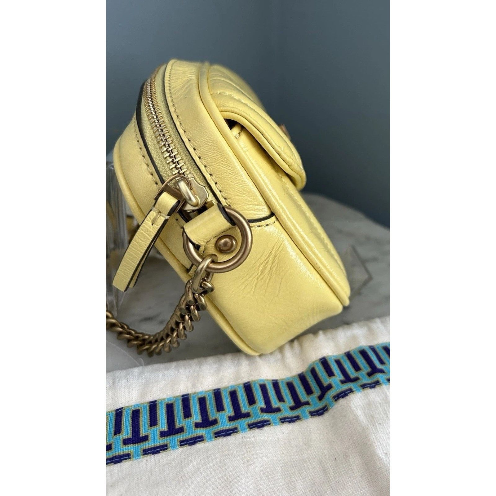 Tory Burch NWT Tory Burch Kira Patent Camera Bag Lemon Yellow 142808 Size ONE SIZE - 16 Thumbnail