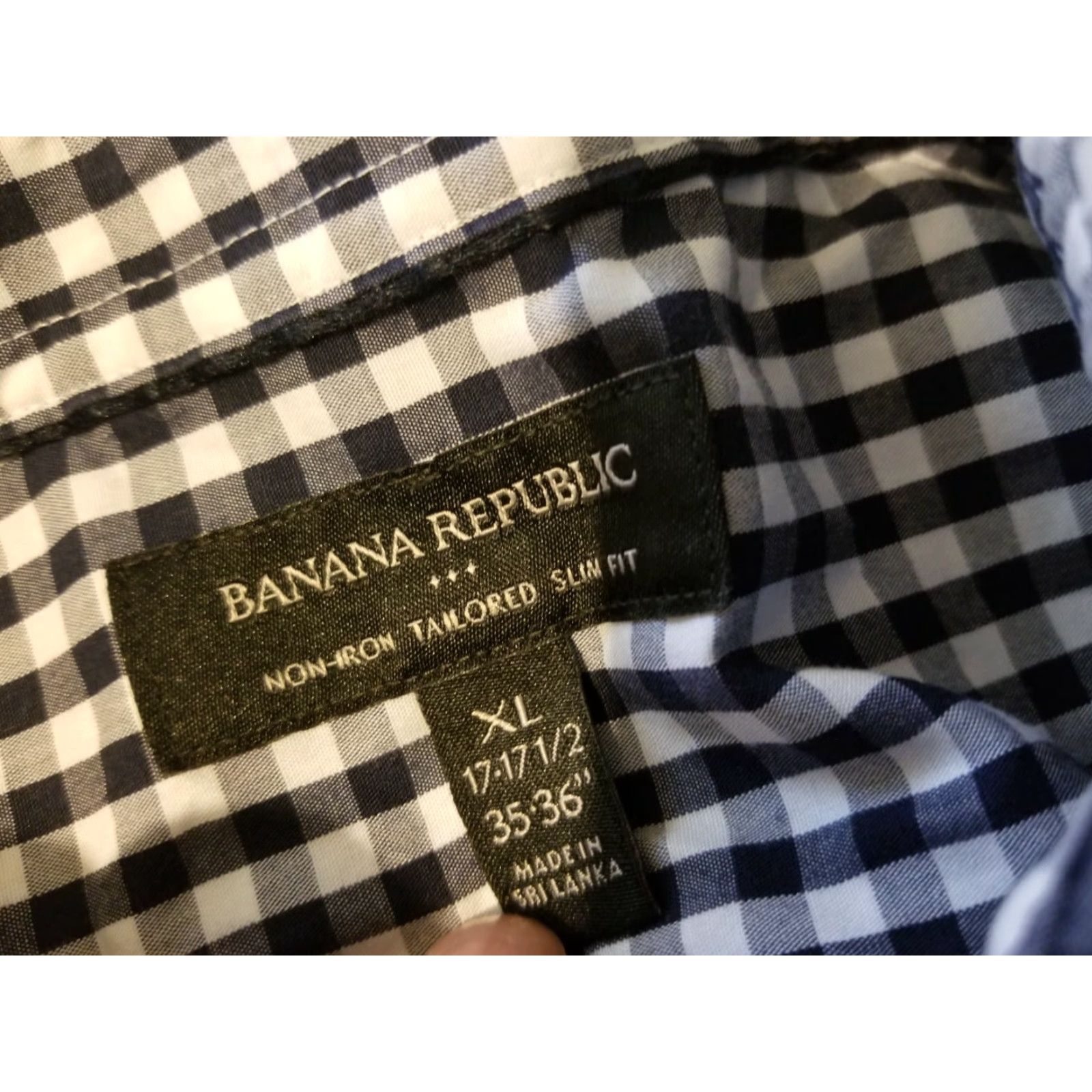Banana Republic VINTAGE Banana Republic Dress Shirt Navy Blue Cotton XL 17.5 35 36 Men’s Shirt Slim Check Spread Collar Long Sleeve Mens Size 48R - 3 Thumbnail