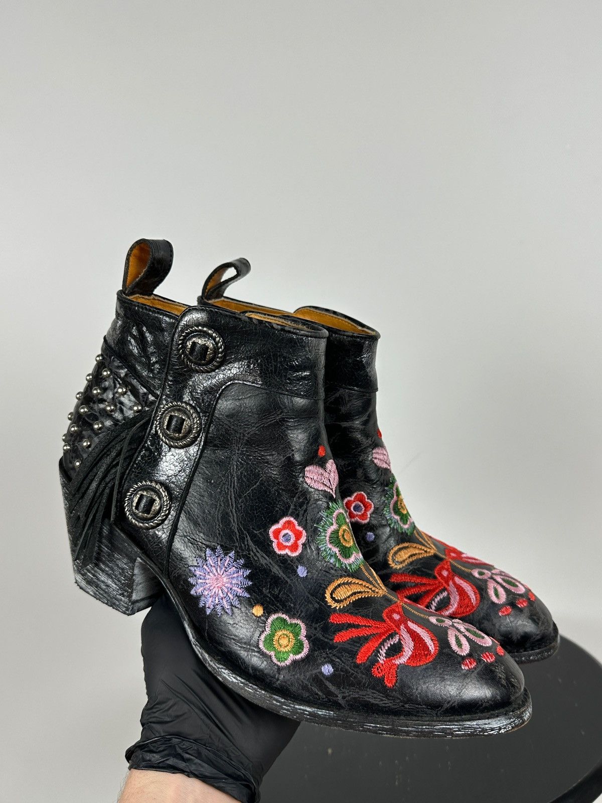 Old Gringo Mexicana Old Gringo Leather Cowboy Floral Ankle Boots Size US 9.5 / IT 39.5 - 3 Thumbnail