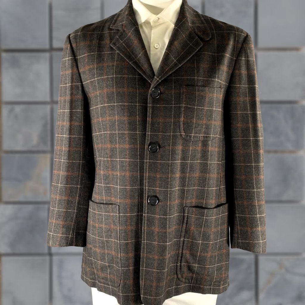 Kiton KITON Notch Lapel Grey Brown Plaid Cashmere Sport Coat 40 Men Blazer Italy Vintage Style Size 40R - 1 Thumbnail