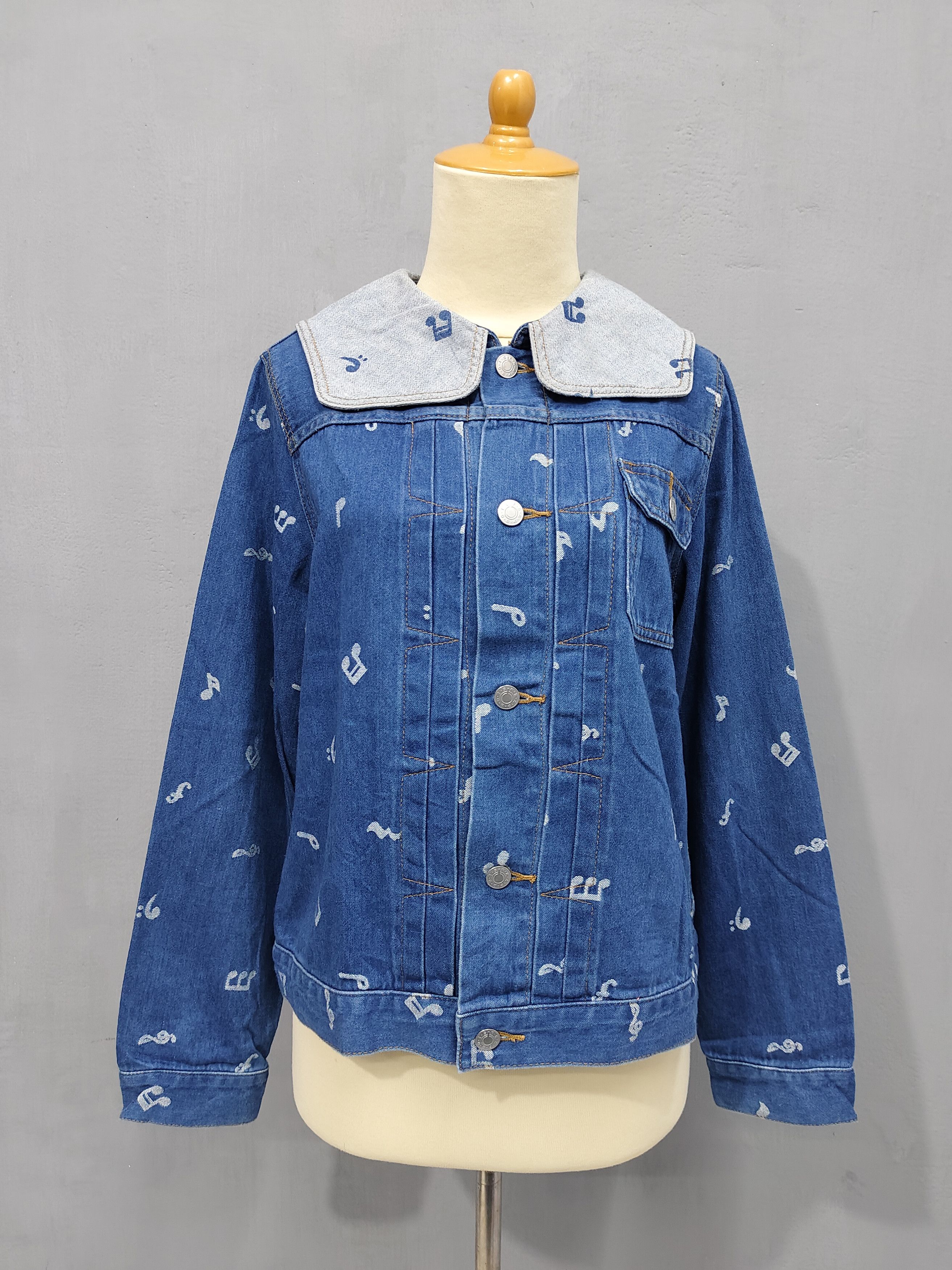 Frapbois Frapbois🇯🇵AOP Musical Notes Sailor Collar Denim Jacket Size M / US 6-8 / IT 42-44 - 10 Thumbnail
