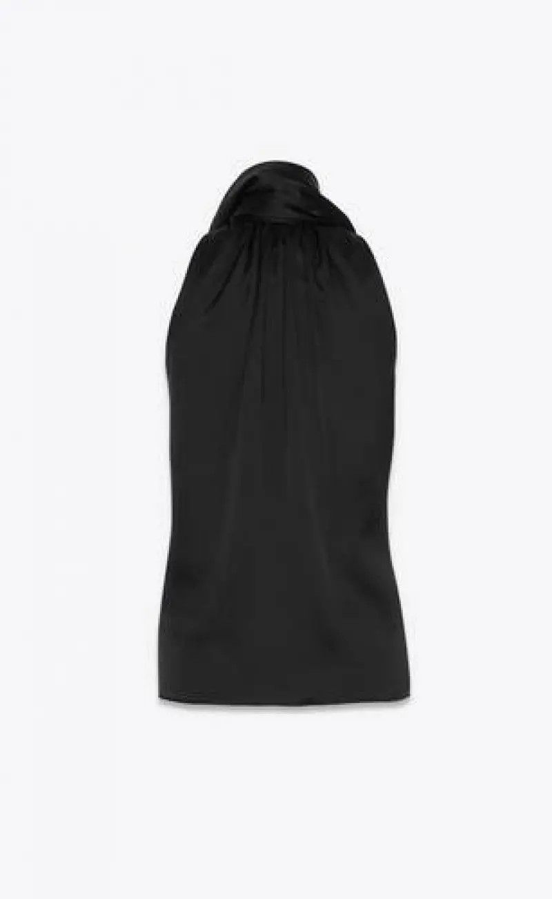 Saint Laurent Paris SS24 Saint Laurent Lavalliere-Neck Top in Silk Satin Size US XS / EU 42 / 0 - 3 Thumbnail