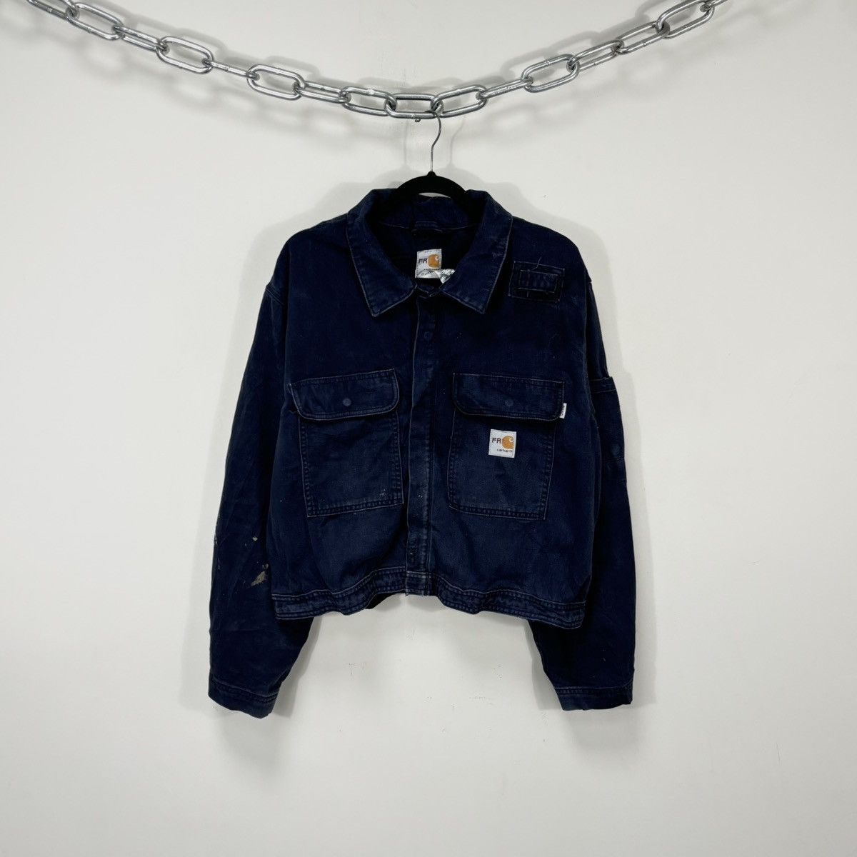Carhartt Vintage Carhartt FR Navy Blue Workwear Boxy Cropped Jacket Size US L / EU 52-54 / 3 - 1 Thumbnail