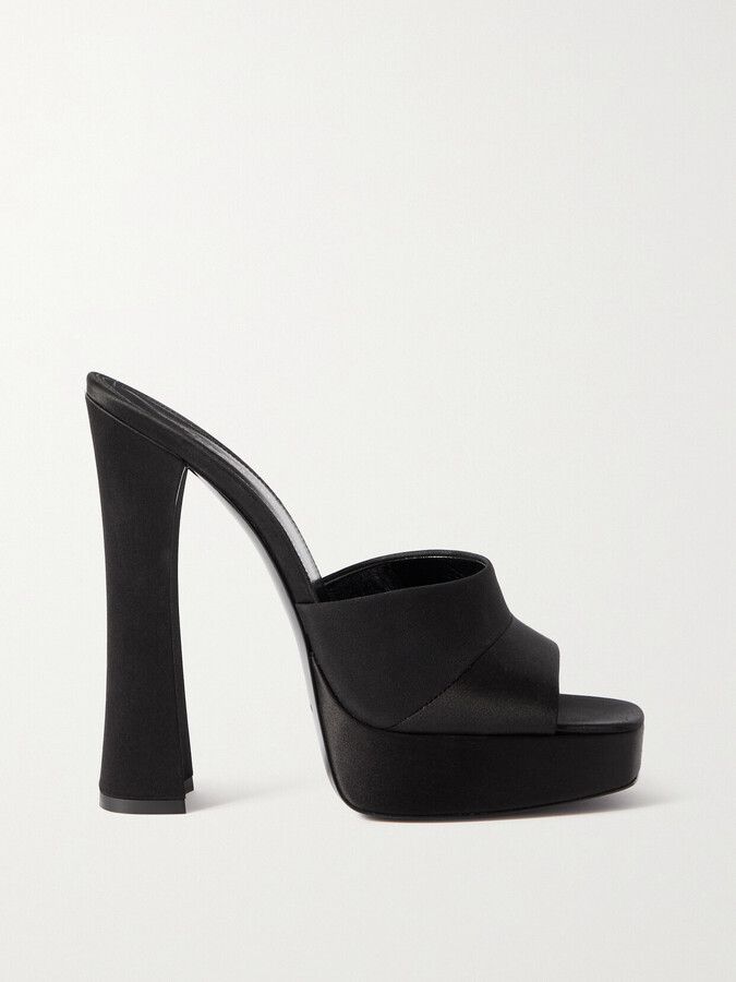 Saint Laurent Paris Boogie Satin And Crepe De Chine Platform Mules Size US 4 / IT 34 - 1 Thumbnail