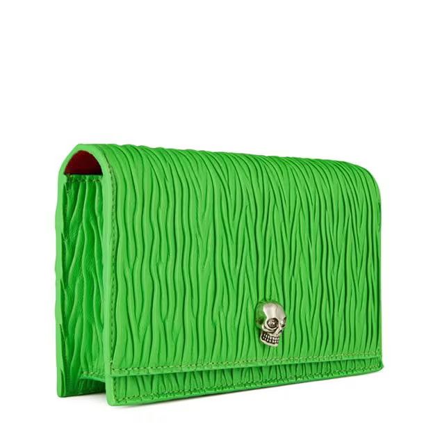 Alexander McQueen o1g2r1mq0824 Size: OS / Small Pleated Skull Bag Acid Green Size ONE SIZE - 3 Thumbnail