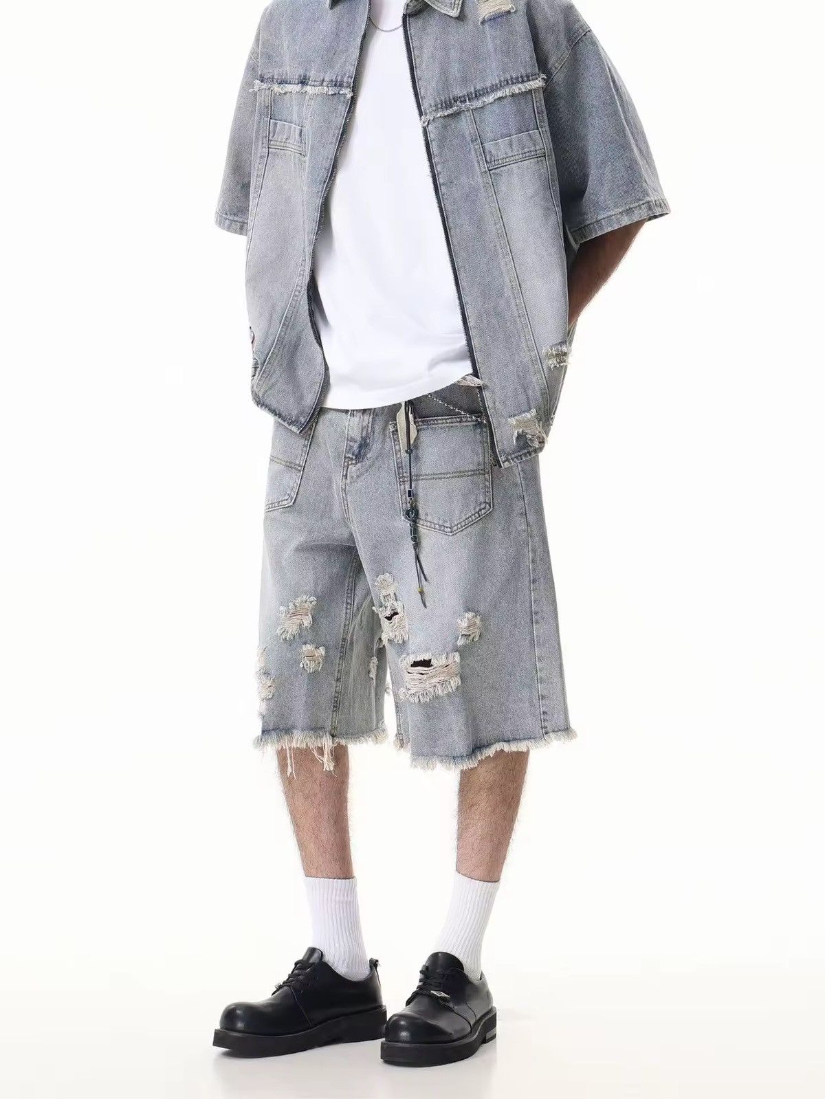 Japanese Brand Destroy Distressed Washed Loose Vintage Retro Shorts Size US 30 / EU 46 - 4 Thumbnail