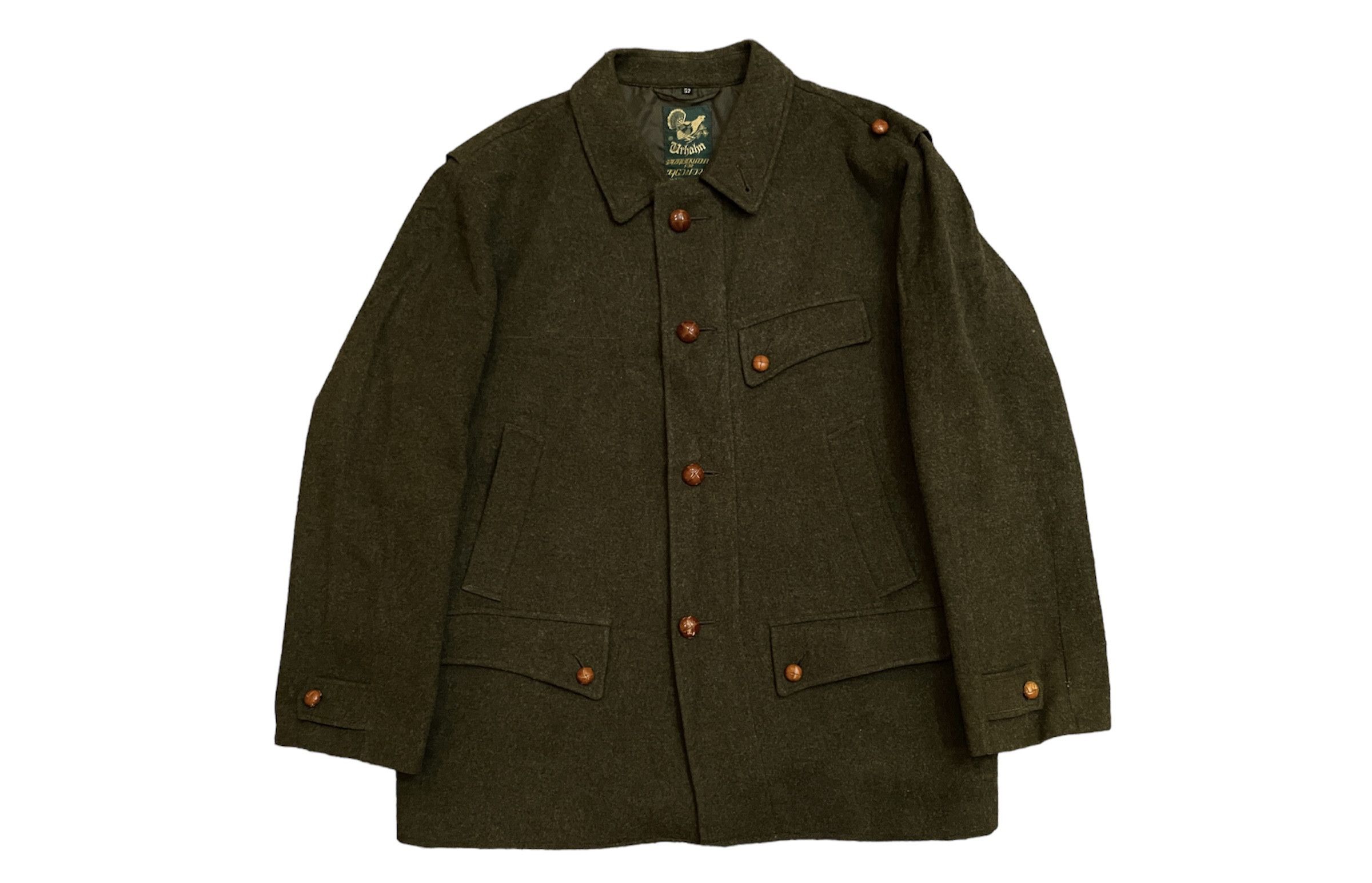 image of Cashmere Wool x Military Vintage 50S Mens Trachten Jacket Austrian Loden Wool Jacket in Hunter Gree