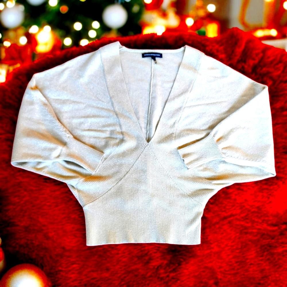 Express Express Design Studio Gold Metallic Deep V-Neck Sweater | Grailed