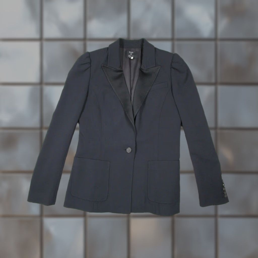 Vintage BARNEYS NEW YORK A.L.C. Jacket Women 6 Blazer One-Button Notch Short Black Wool Blend Viscose Blend Size M / US 6-8 / IT 42-44 - 1 Thumbnail