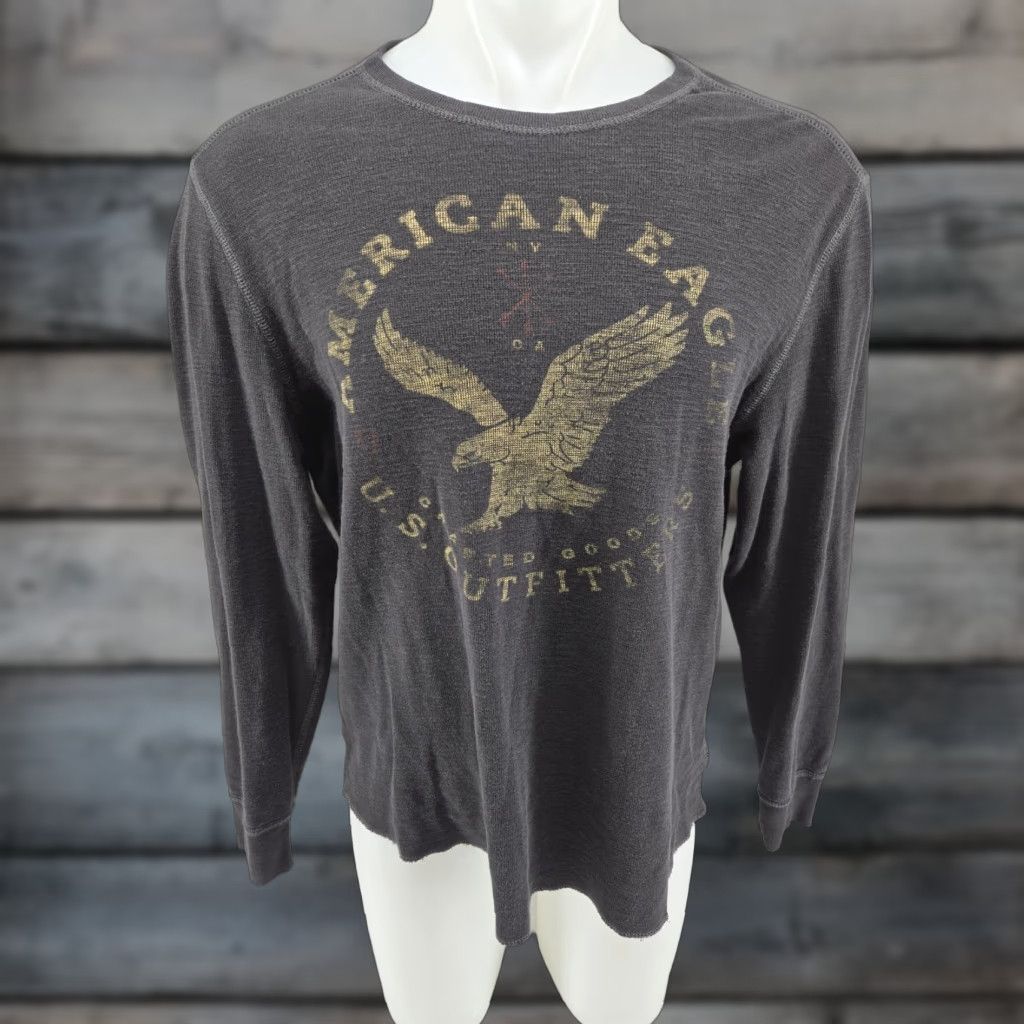 Vintage VINTAGE American Eagle Vintage Fit Shirt Graphic Print Dark Gray Long Sleeve XL Men Shirt Thermal Embroidered 2XL Size US XL / EU 56 / 4 - 1 Thumbnail