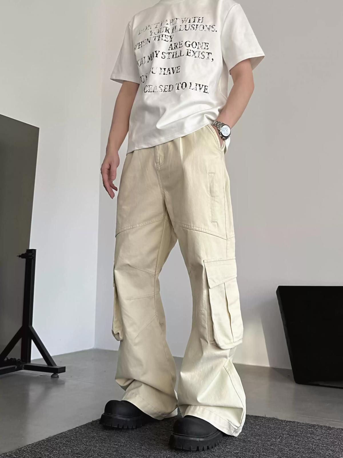 Other Beige Wide Leg Cargo Pants, Loose Fit Utility Pants Size US 32 / EU 48 - 3 Thumbnail