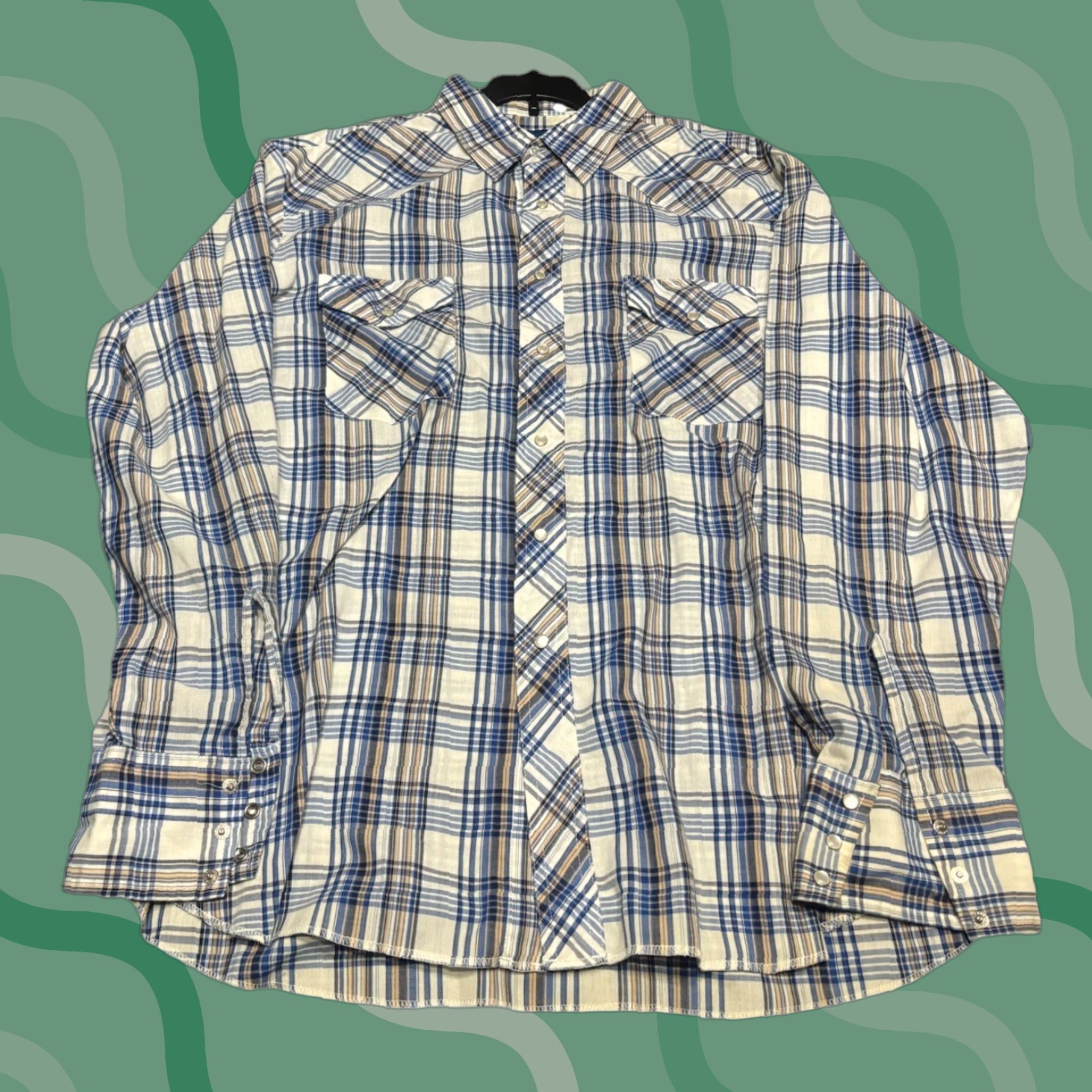 Wrangler VINTAGE Wrangler Plaid Western Shirt Mens XL Blue Pearl Snap Pockets 80s Rancher Cowboy Button-Up Short Sleeve L7 Size US XL / EU 56 / 4 - 1 Thumbnail
