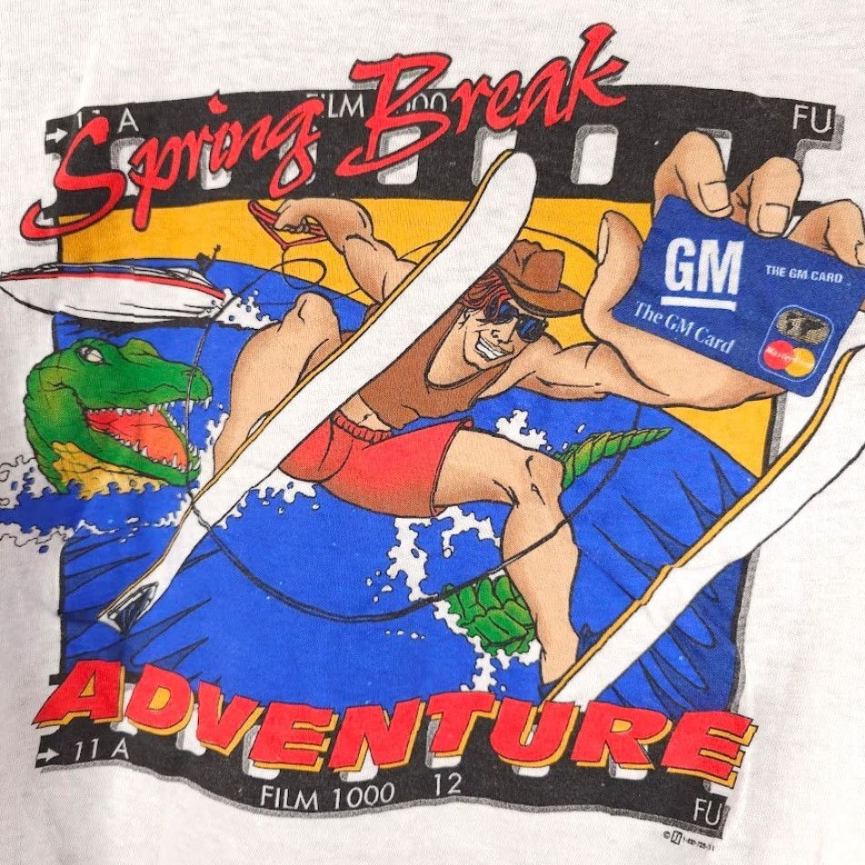 Vintage VINTAGE Spring Break T Shirt Mens L White 90s Water Skiing Alligator Beach Travel Surfer Pattern Solid Crew Neck Short Sleeve Cotton | Mens Size US L / EU 52-54 / 3 - 5 Thumbnail