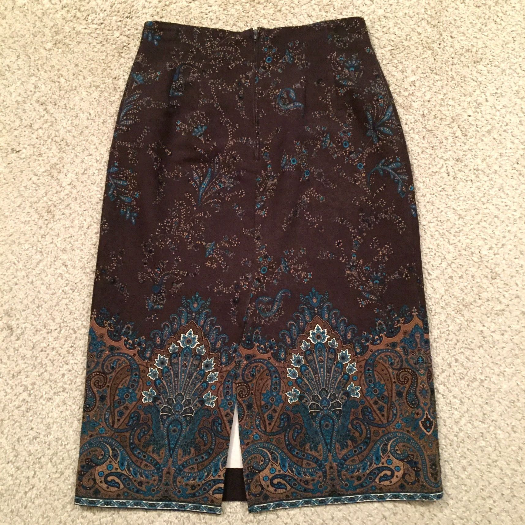 Vintage Briggs Skirt 10P Brown Blue Floral Microfiber Midi Pencil Women Petite Brown Floral Microfiber Midi Pencil 10P Women Briggs Skirt Size 32" / US 10 / IT 46 - 6 Thumbnail