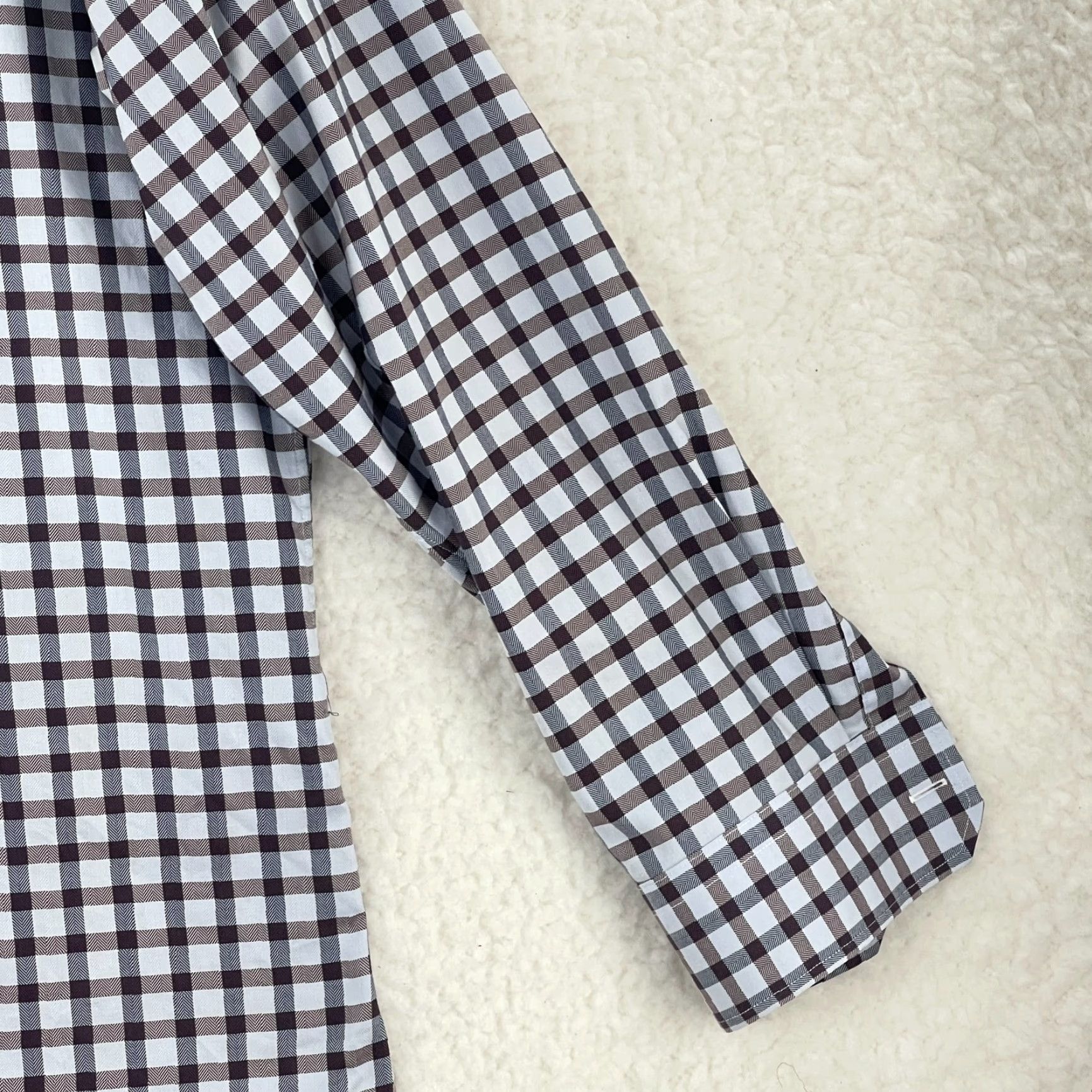 Nordstrom John W. Nordstrom Plaid Dress Shirt Mens Long Sleeve XL Brown Button-Down Shirt Size 46R - 6 Thumbnail
