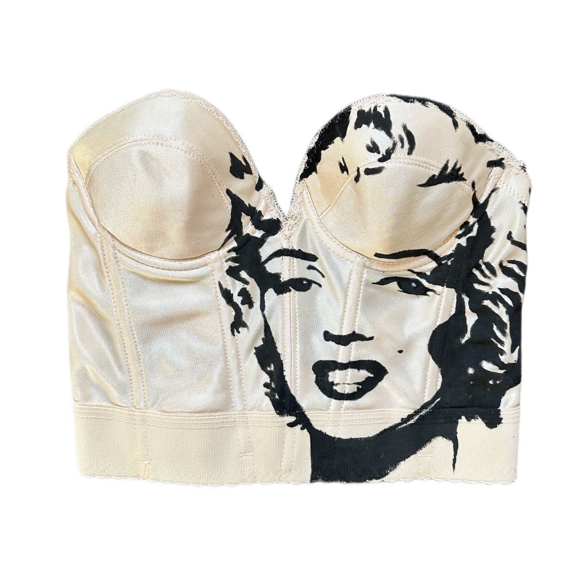 image of Handcrafted x Vintage Hand Painted Marilyn Monroe Vintage Bustier Top in White, Women's (Size Small