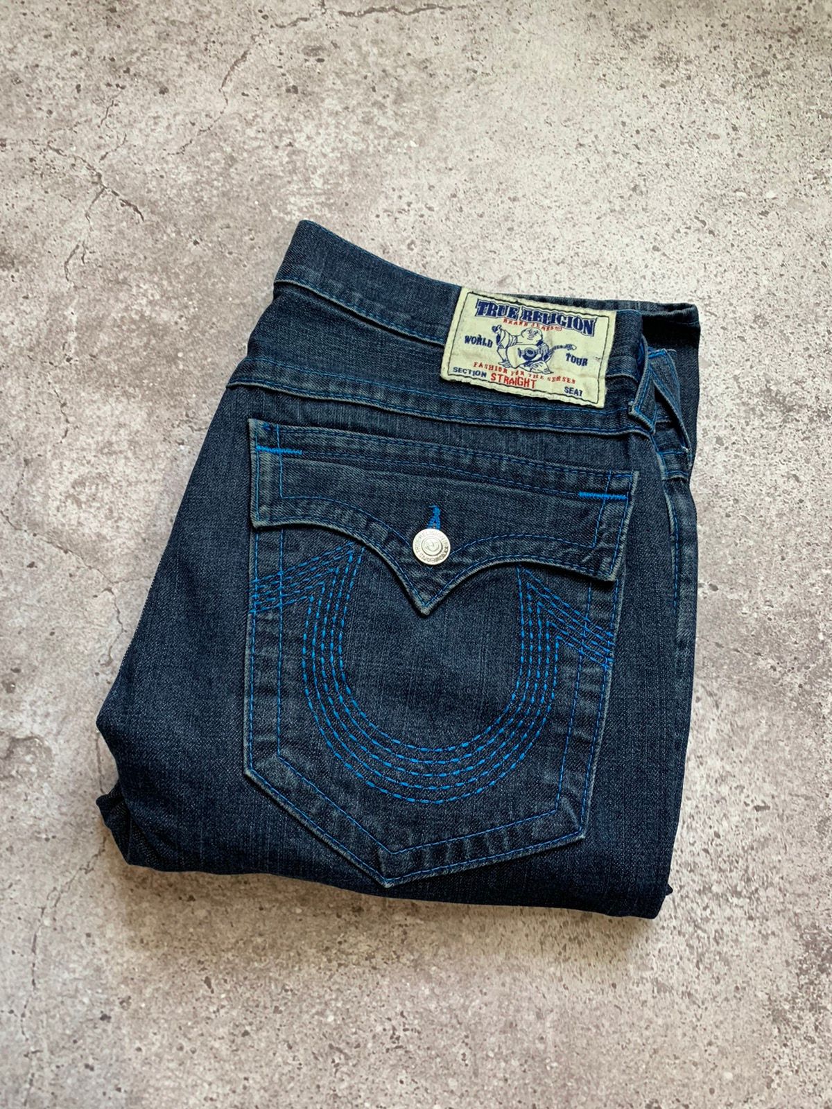 Pre-owned True Religion Ricky Super T Flap Pocket Blue Stitch Jeans