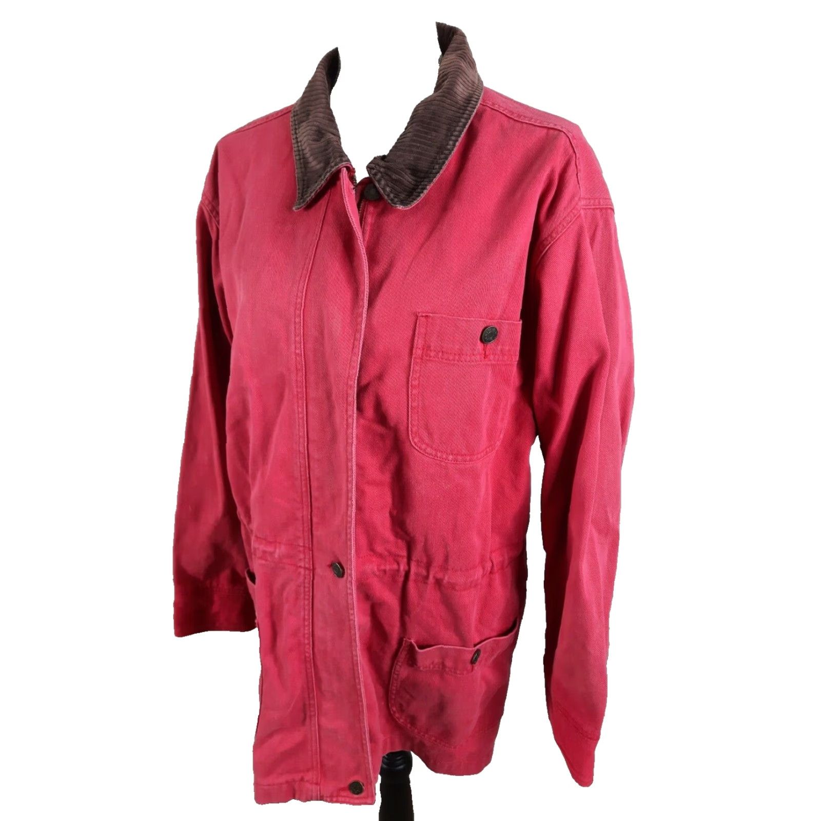 Denim & Co. VINTAGE Denim & Co. Chore Barn Coat Medium Red Jacket/Coat Mid-Length Women Lined Corduroy Collar 90s Size M / US 6-8 / IT 42-44 - 4 Thumbnail