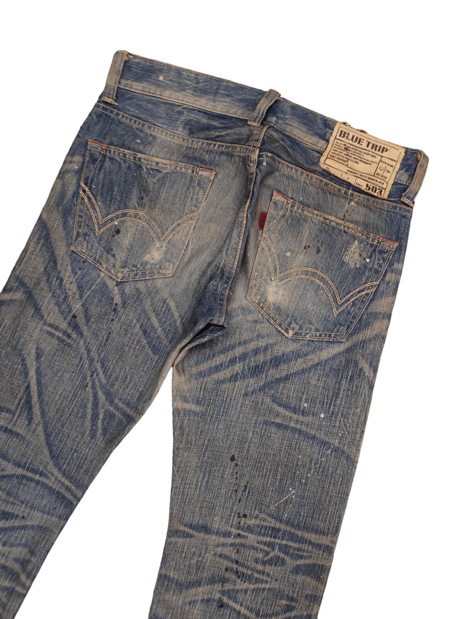 Le Grande Bleu (L.G.B.) Flare Jeans Edwin Blue Trip Clawmark Distress Faded Bootcut Size US 32 / EU 48 - 13 Thumbnail