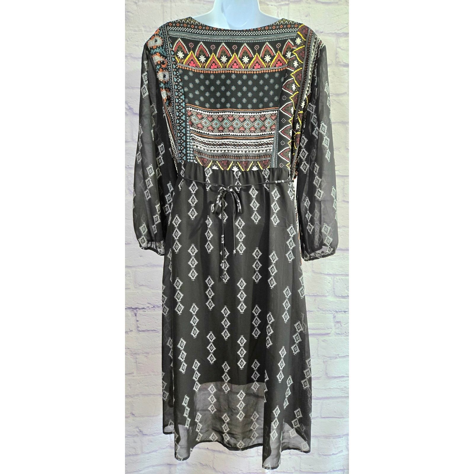 Other Sami & Jo Black Geo Print Bohemian Style Dress 2X Plus Lined Size XXL / US 16-18 / IT 52-54 - 4 Thumbnail