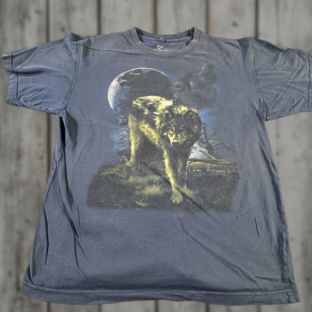 Vintage Outdoor Life Shirt Mens Medium Blue Wolf Moon Graphic Nature Tee Wildlife Animal Size US M / EU 48-50 / 2 - 1 Thumbnail