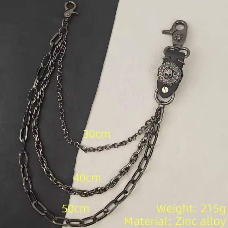 Japanese Brand Heavyweight Triple Layer Wallet Chain - Zinc Alloy Skull Size ONE SIZE - 7 Thumbnail