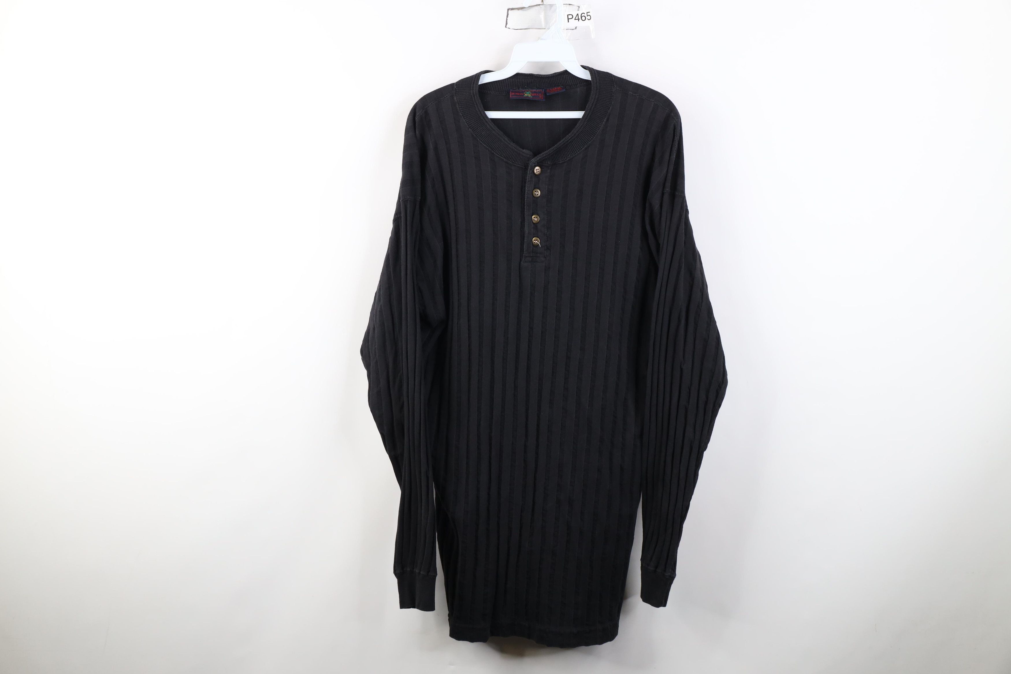 Vintage Vintage 90s Streetwear Ribbed Knit Henley T-Shirt Black Size US XL / EU 56 / 4 - 1 Thumbnail