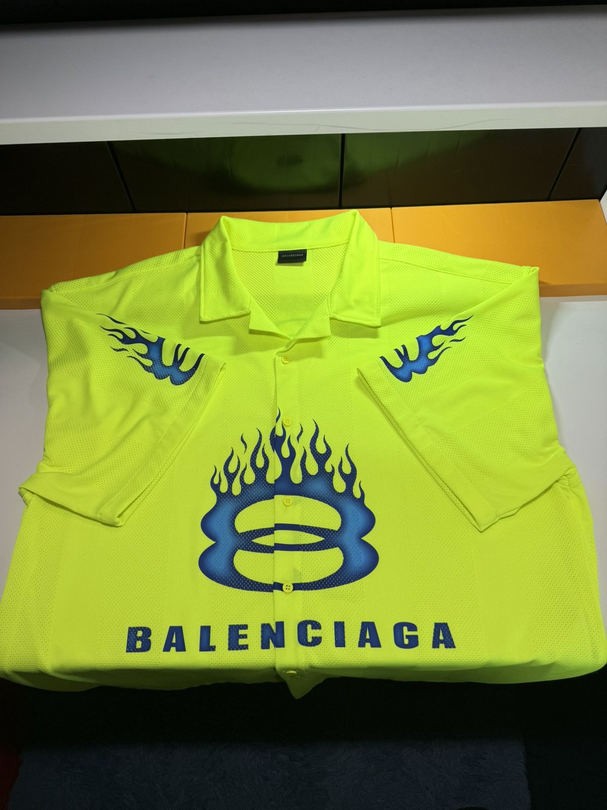 Balenciaga Balenciaga Fluo Yellow Striped Mesh Shirt Size L Size US L / EU 52-54 / 3 - 8 Thumbnail