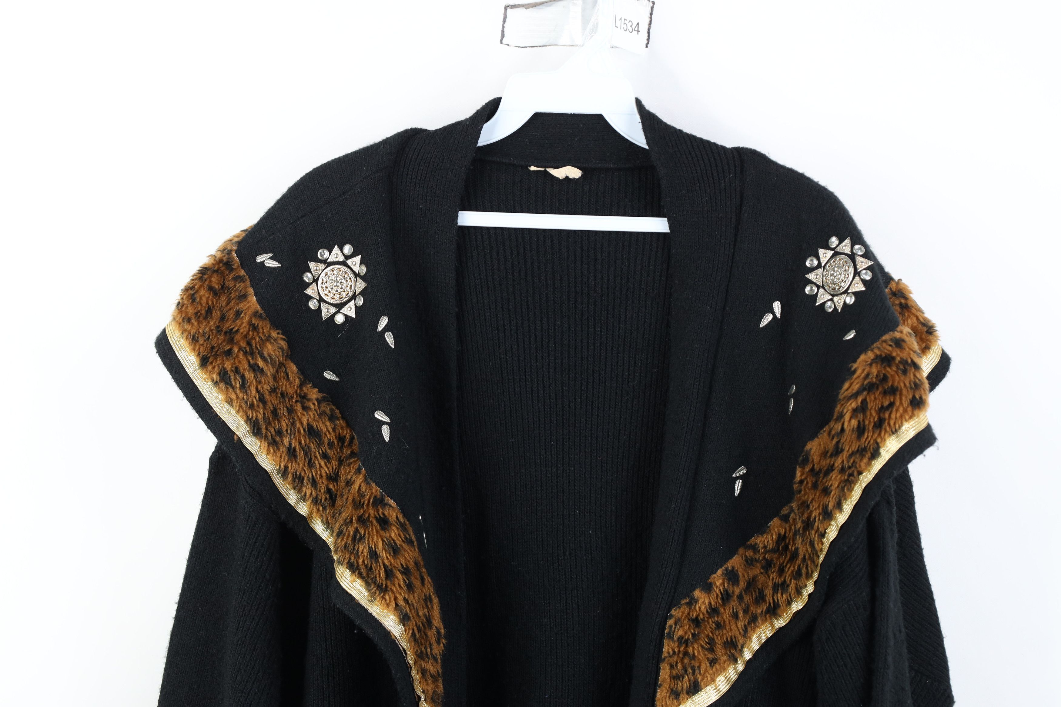 Vintage Vintage 90s Streetwear Knit Sun Feather Leopard Sweater Size ONE SIZE - 2 Thumbnail