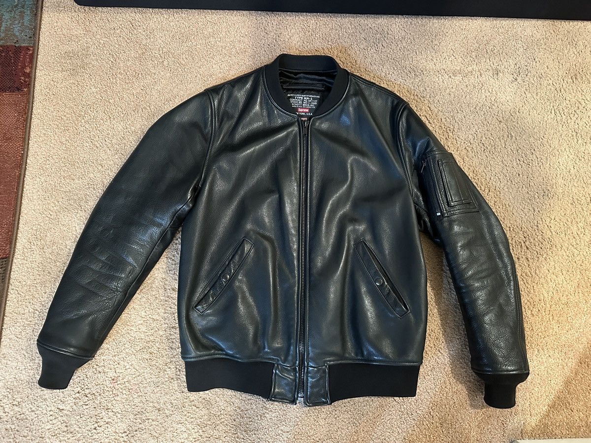 Supreme Supreme Schott Leather Jacket MA-1 Black XL | Grailed