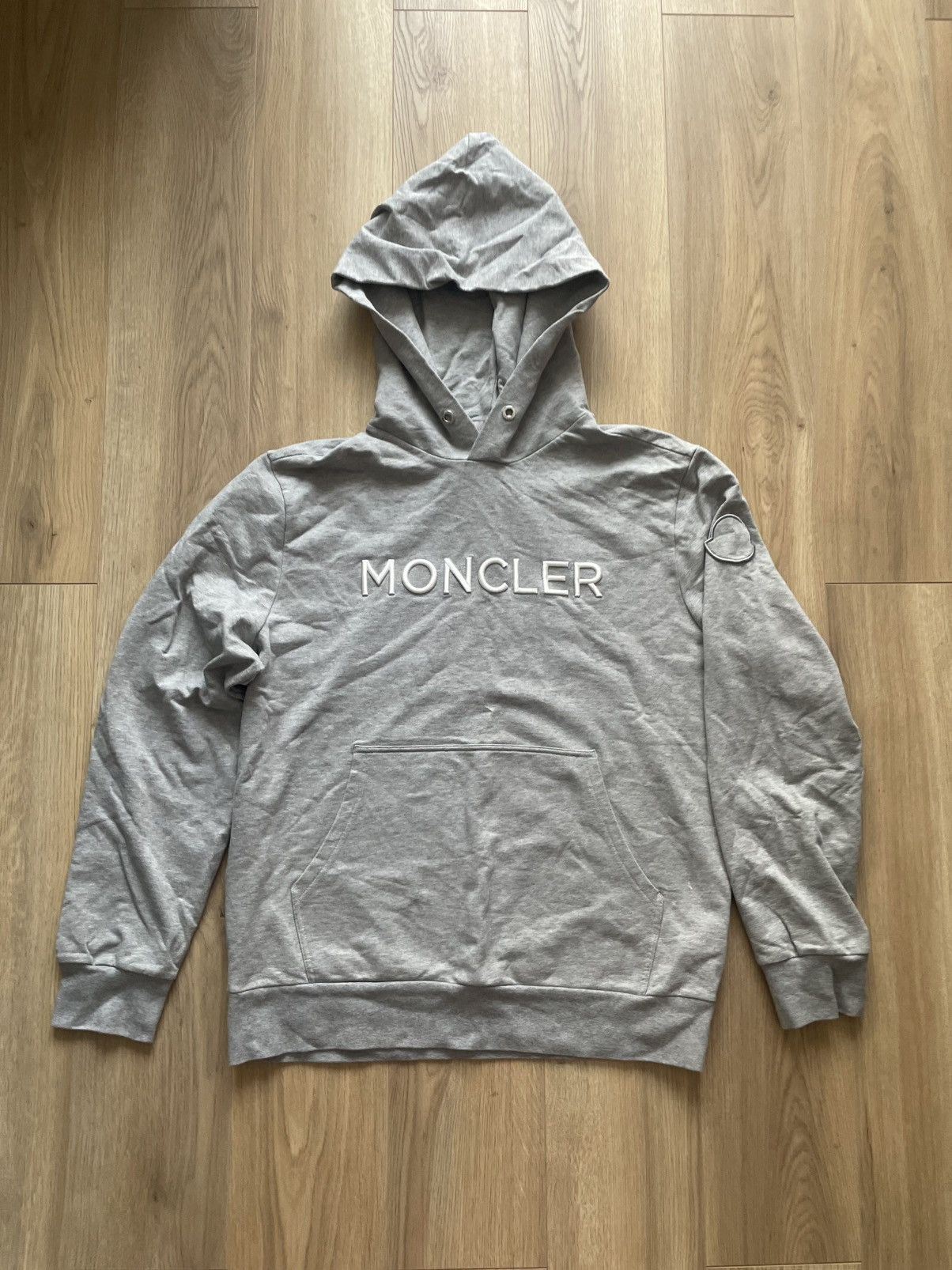 Very rare Moncler Gray Embroidered Hoodie big logo