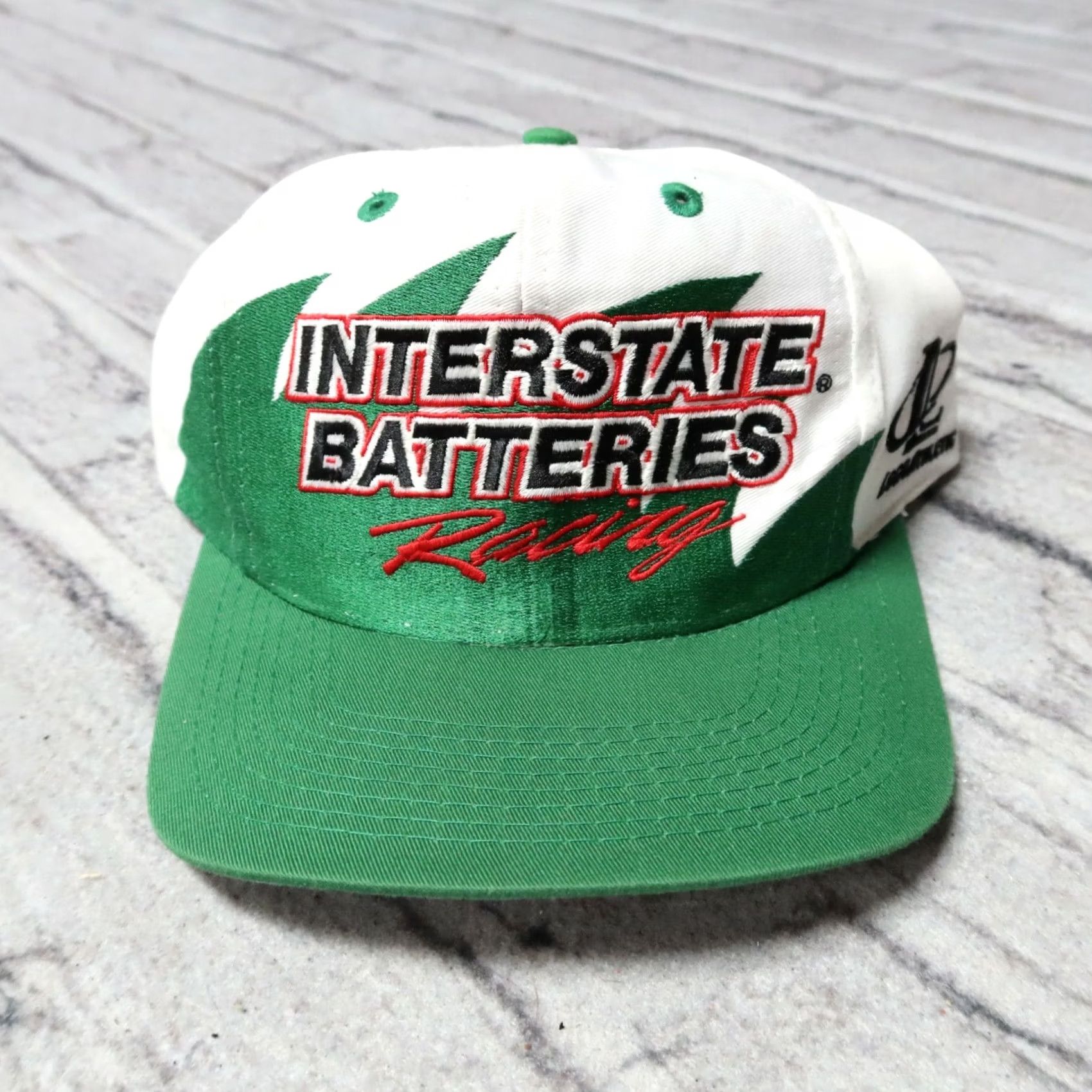 Logo Athletic VINTAGE Interstate Batteries Racing Sharktooth Hat Logo Athletic Hat Green 90s Snapback Adjustable Men Size ONE SIZE - 2 Thumbnail