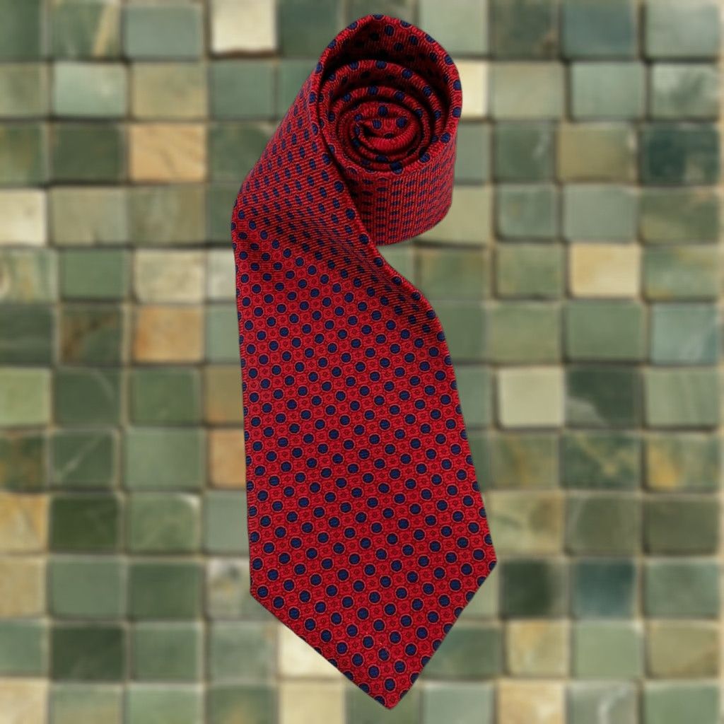Tommy Hilfiger Tommy Hilfiger Necktie Men's Red Navy Geometric Dots Silk Printed In Italy 56" Short Vintage No Size ONE SIZE - 1 Thumbnail