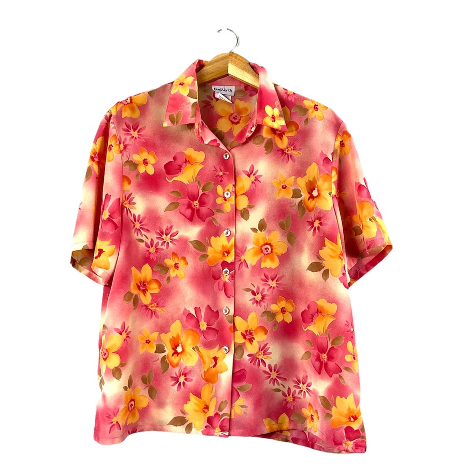 Vintage Women's Yellow Floral Bonworth Vintage Blouse LP Size L / US 10 / IT 46 - 1 Thumbnail