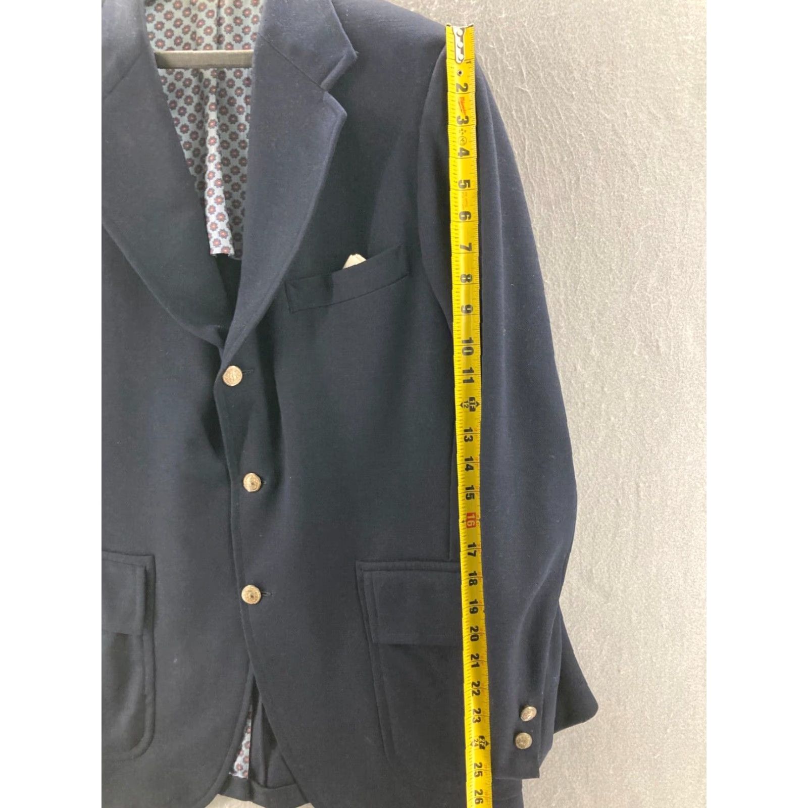 Vintage Vintage Country Squire Men’s Blazer Jacket Long 40 Navy Solid 3-Button Fall Winter Summer Spring Size 40R - 4 Thumbnail
