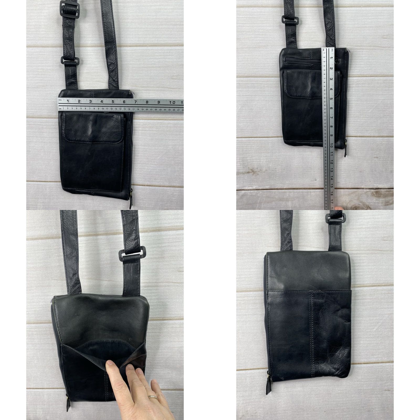 Vintage VINTAGE Hobo International Bag Womens Crossbody Leather Zip Black Small 10in 6in 1in Pebbled Size ONE SIZE - 8 Thumbnail