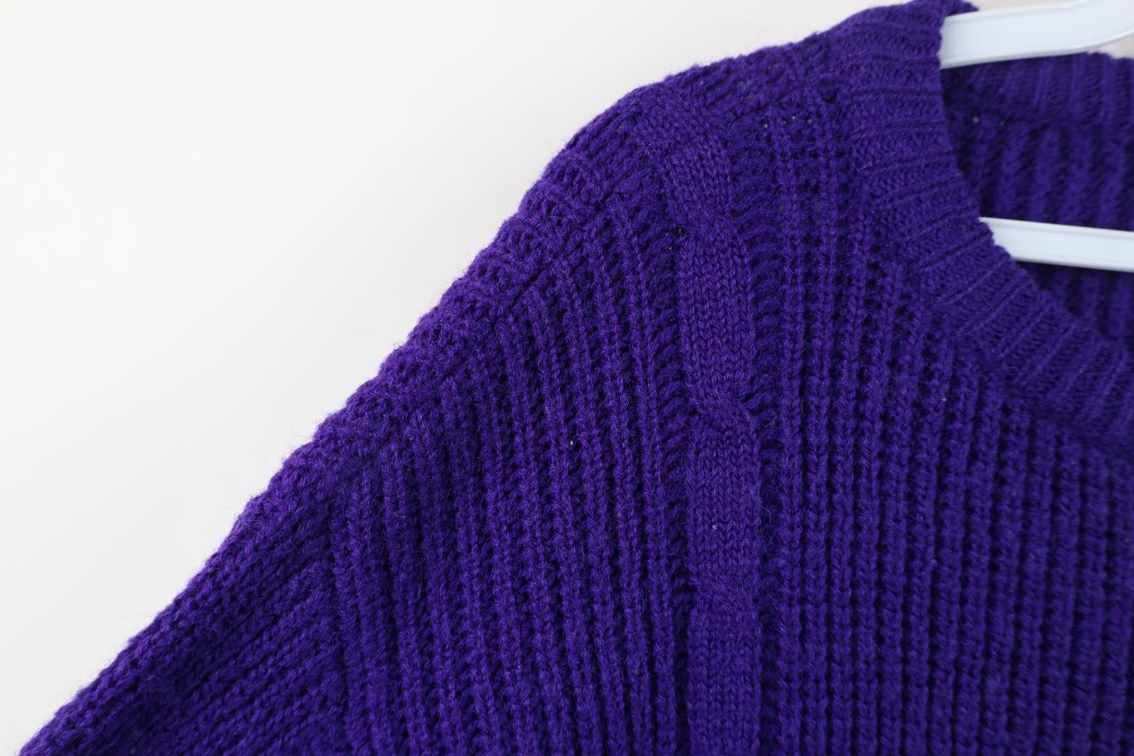 Vintage Vintage 90s Streetwear Ribbed Cable Knit Sweater Purple Size L / US 10 / IT 46 - 5 Thumbnail