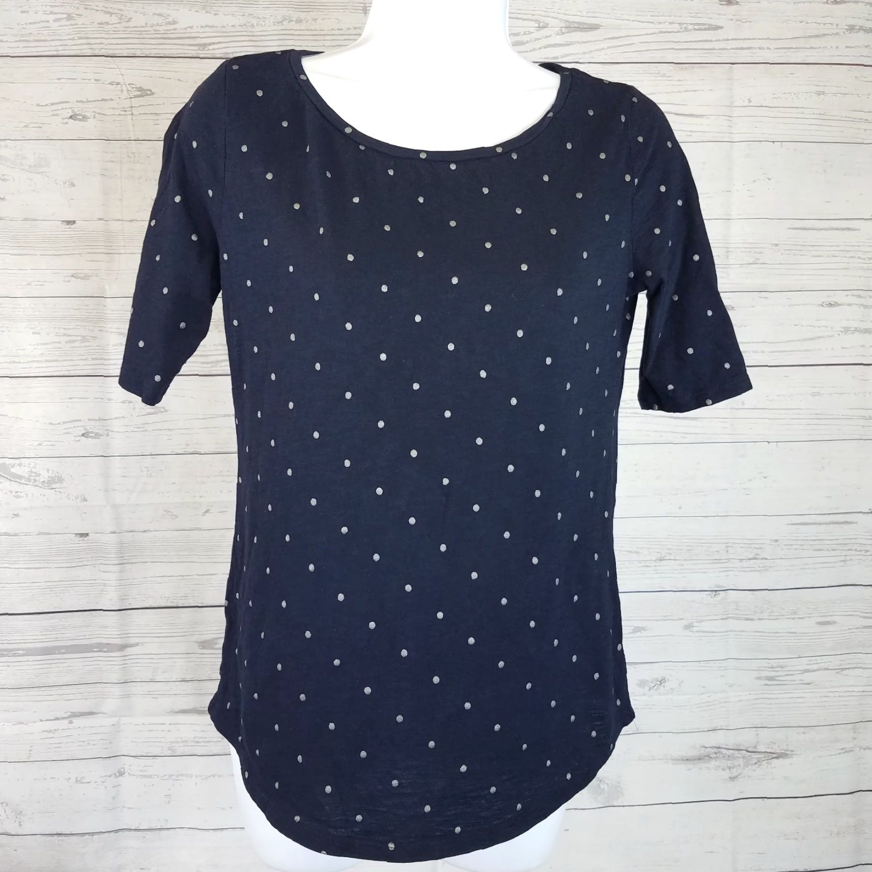 Ann Taylor Ann Taylor LOFT Womens Top T-Shirt Short Sleeve Blue Polka Dot Cotton Sz S Size S / US 4 / IT 40 - 2 Thumbnail