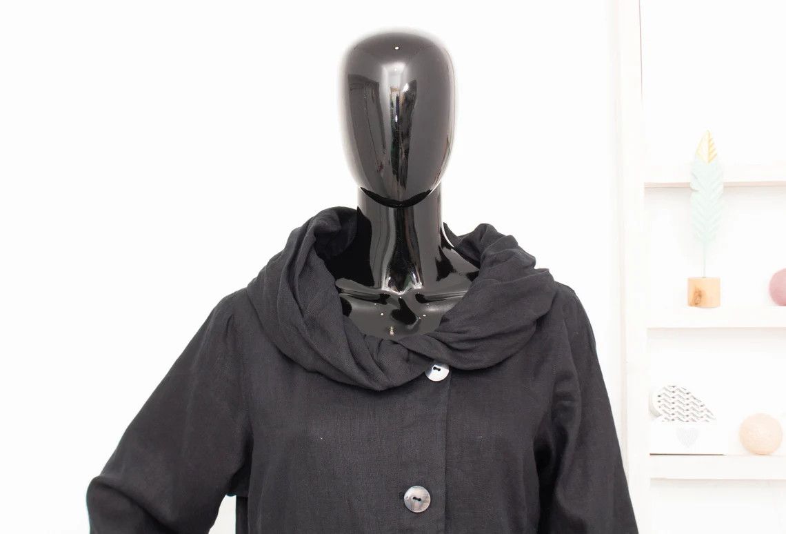 Vintage Avant Garde Linen Coat by Bitte Kai Rand Copenhagen Black Size M / US 6-8 / IT 42-44 - 3 Thumbnail