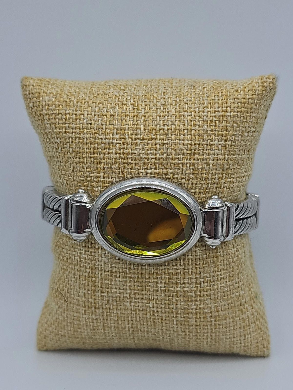 The Unbranded Brand Large Faceted Stone, Silvertone, Clamp Bangle 6.75" Size ONE SIZE - 1 Thumbnail