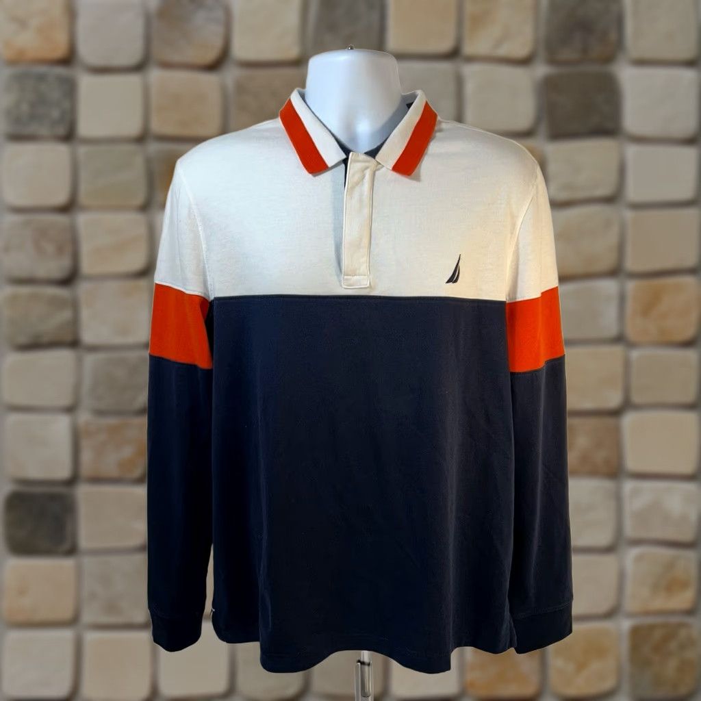 Nautica Nautica Polo Multicolor Colorblock Long Sleeve Slim Fit 1/4 Zip Navy? (Original color: Multicolor) - Men Large Shirt Size US L / EU 52-54 / 3 - 1 Thumbnail