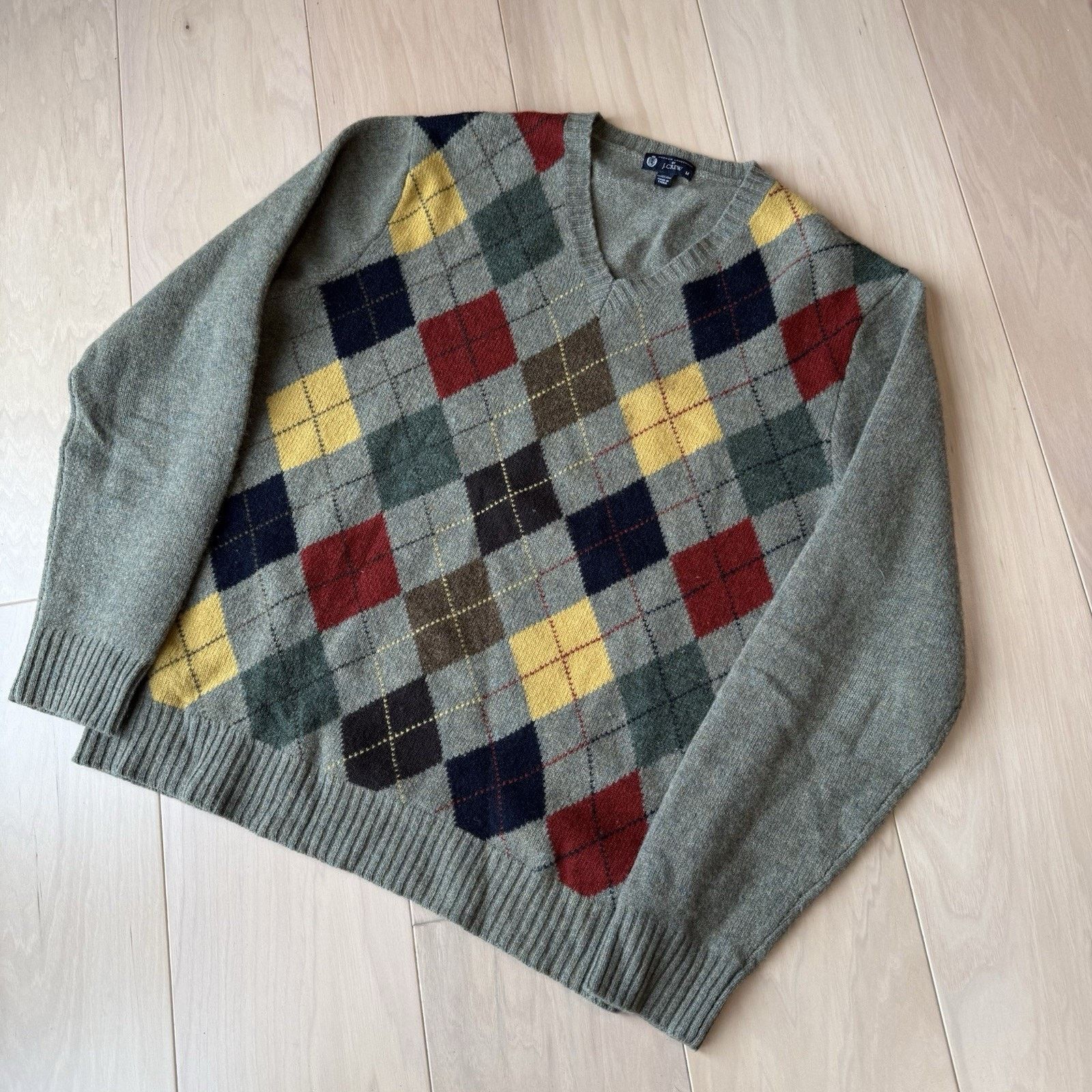J.Crew J Crew Argyle Wool Sweater M Multicolor Lambswool V Neck Size US M / EU 48-50 / 2 - 9 Thumbnail